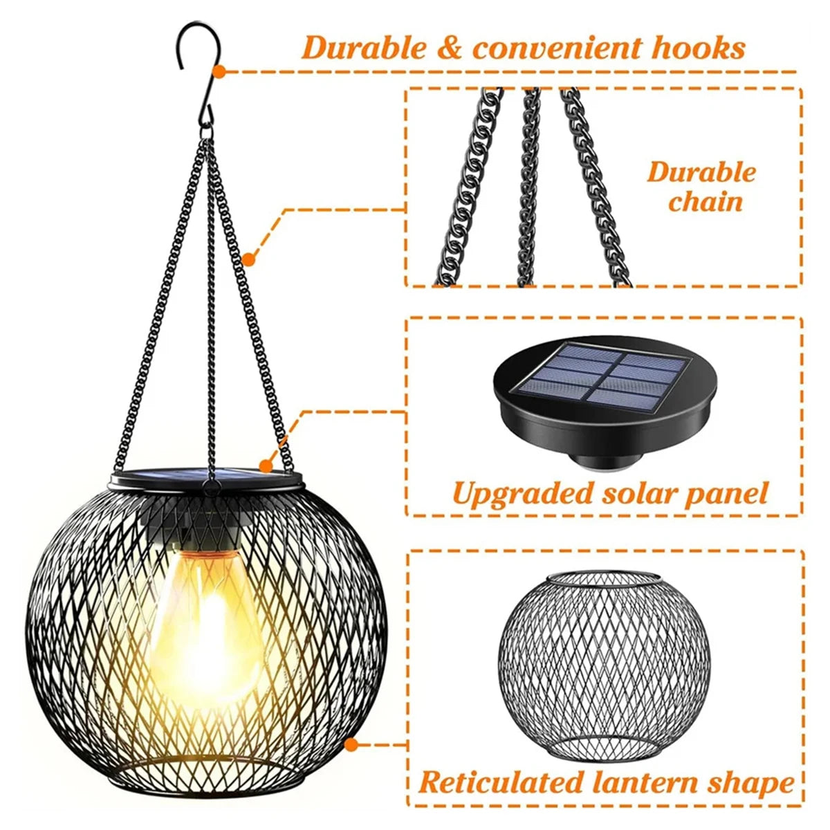 Lanterne solaire à LED – Décoration d'extérieur rétro suspendue et étanche