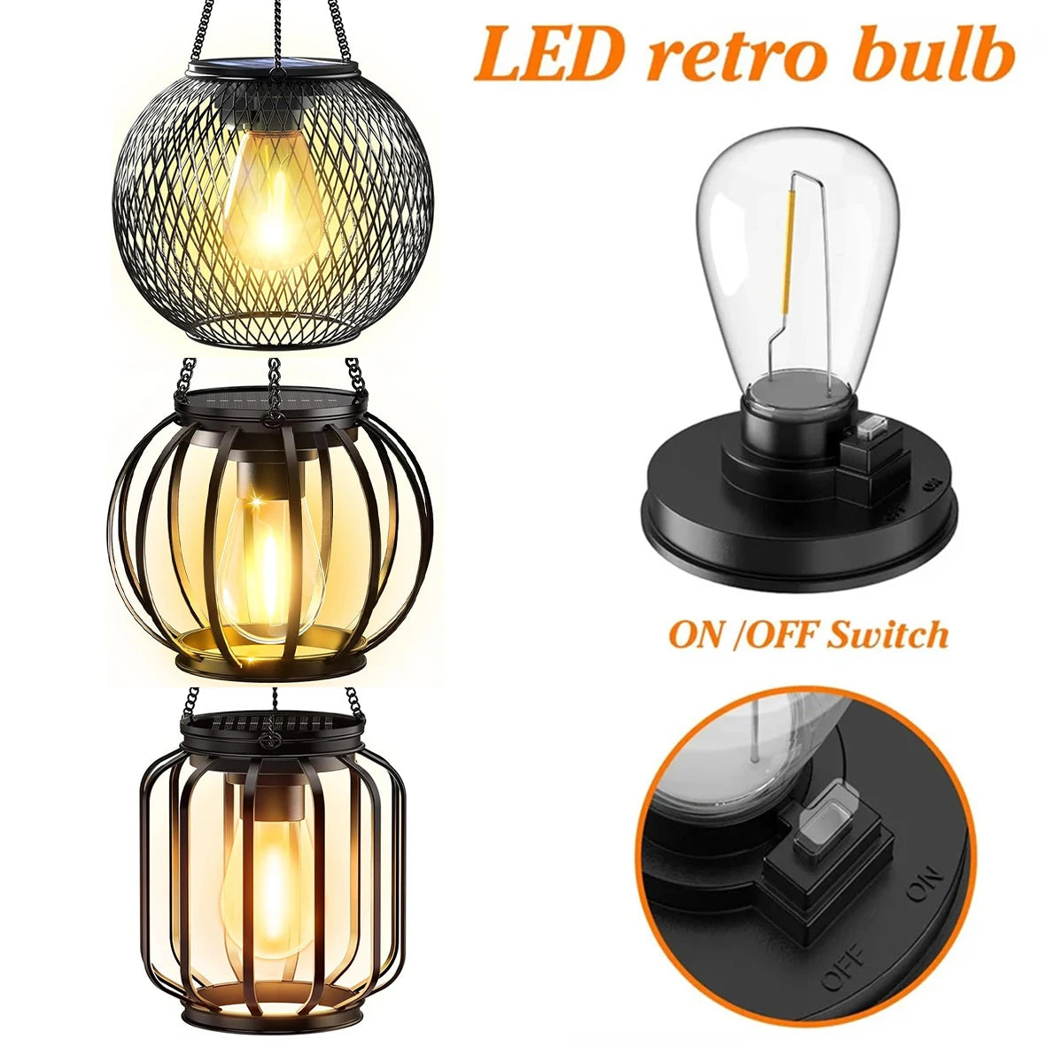 Lanterne solaire à LED – Décoration d'extérieur rétro suspendue et étanche